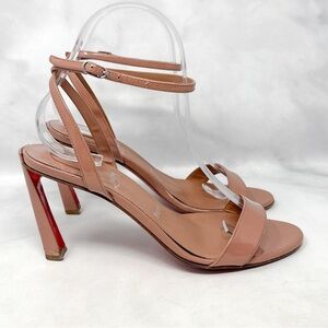 Christian Louboutin Condora Queen 85 Patent Leather Mid Height Sandal Heels 38